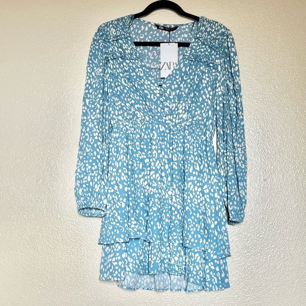 NWT Zara Animal print short dress blue medium - Picture 4 of 10